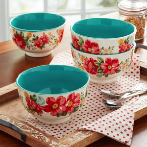 Vintage Floral 4-Piece Footed Bowl Set