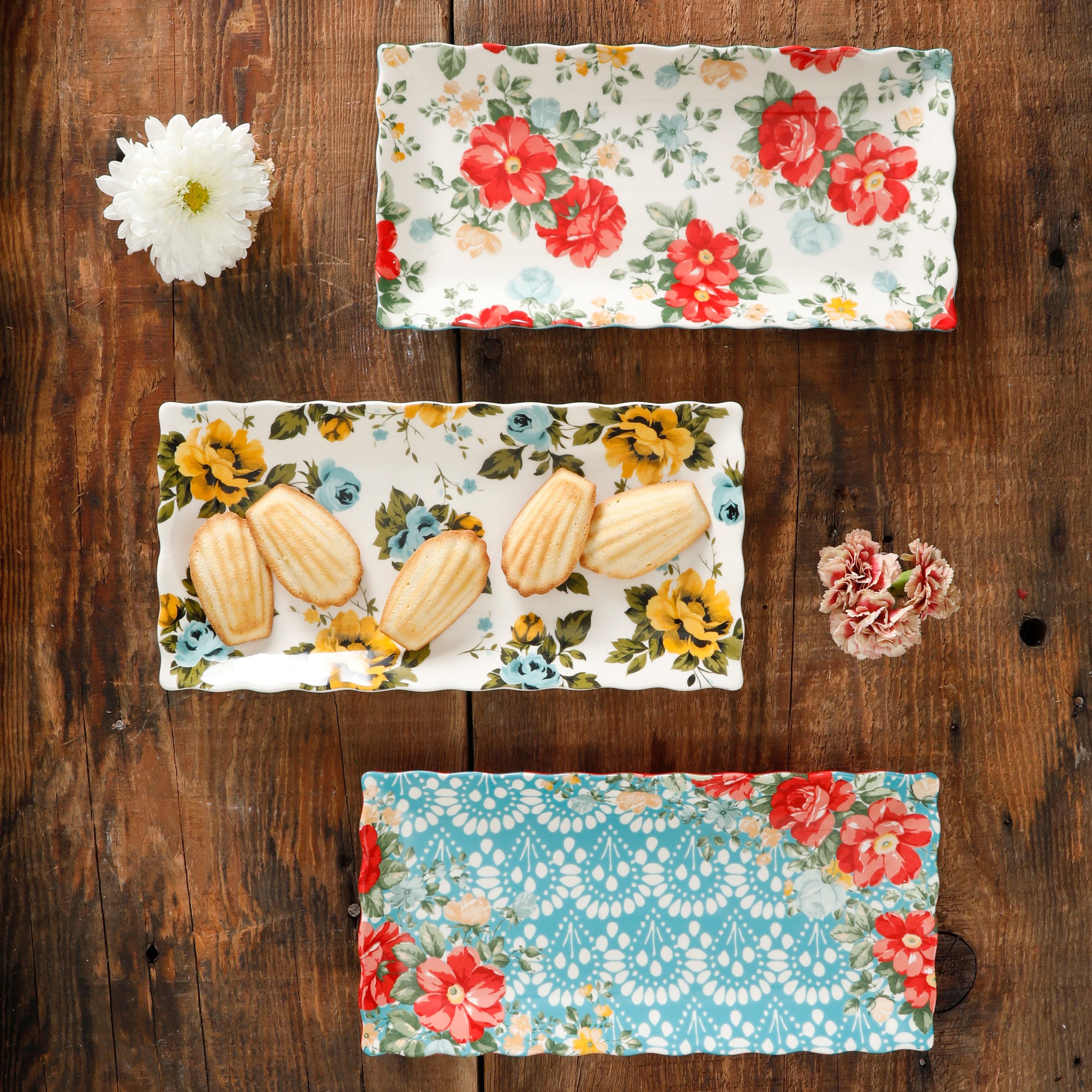 Floral Medley 3-Piece Serving Platters