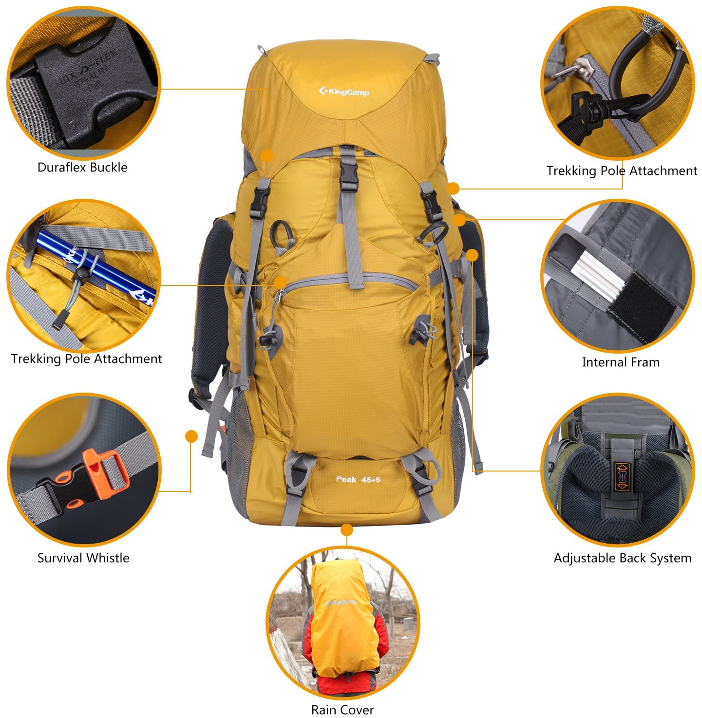 Internal Frame Hiking Backpack with Rain Cover