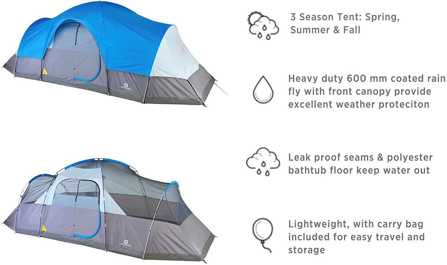 Outbound Dome Tent for Camping With Carry Bag And Rainfly