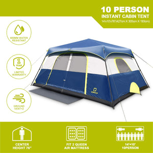 4/6/8/10 Person 60 Seconds Set Up Camping Tent, Waterproof Pop Up Tent with Top Rainfly